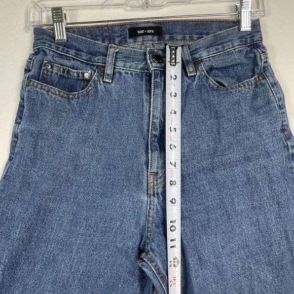 Saint & Sofia Jeans Size 26 Wide Straight Leg Hight Waist Denim Blue Medium Wash - Picture 6 of 9